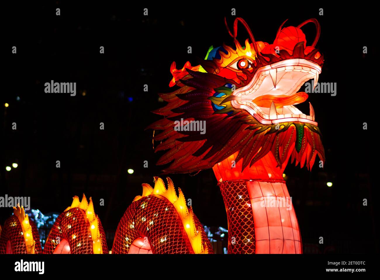 Le Festival des lanternes chinoises au parc de Limanski à Novi Sad. Un détail du dragon chinois, également connu sous le nom de Loong, long, Lung. Banque D'Images