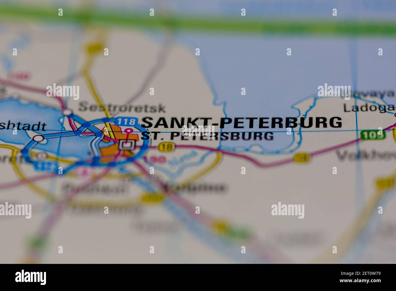 Saint-Pétersbourg sur une carte routière ou une carte de la géographie Banque D'Images
