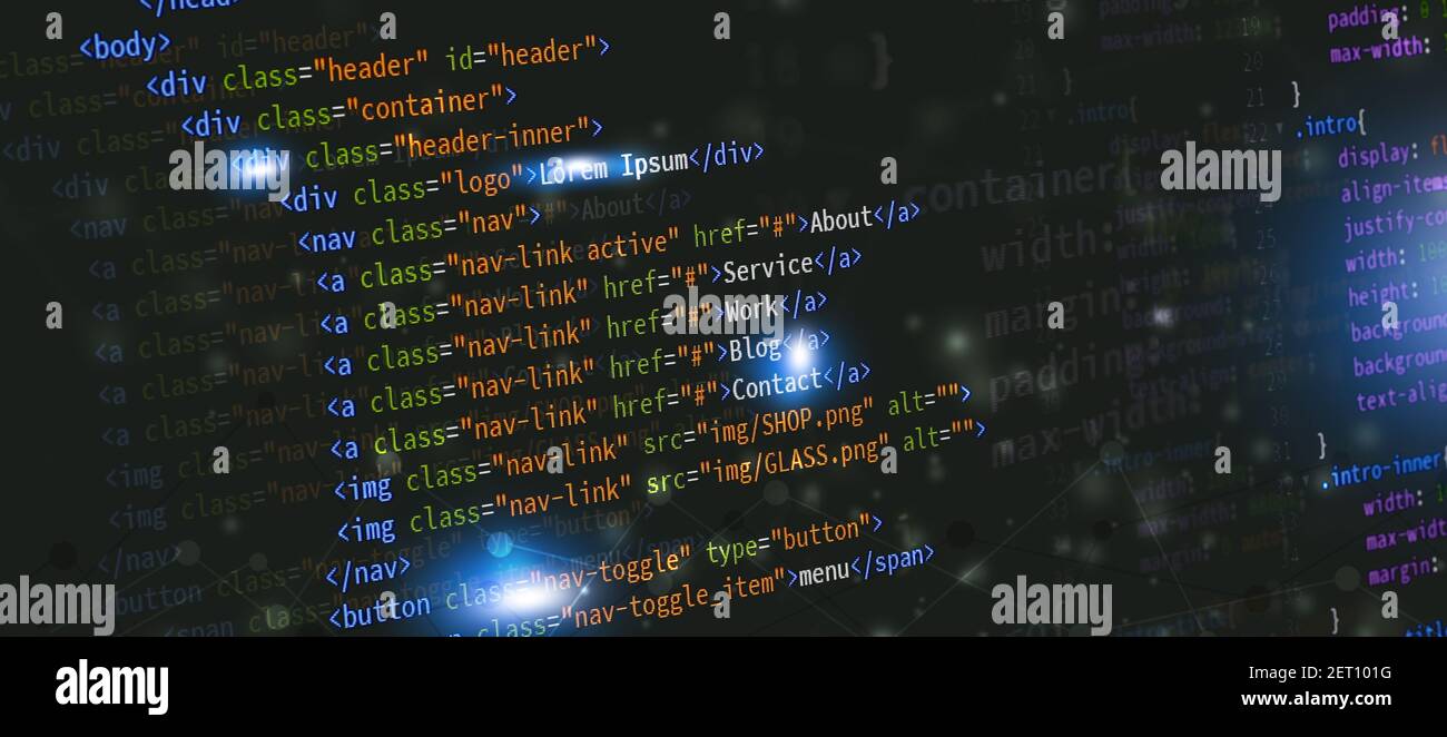 html front-end web développement du langage de programmation pour le codage de site web. bannière média mixte Banque D'Images