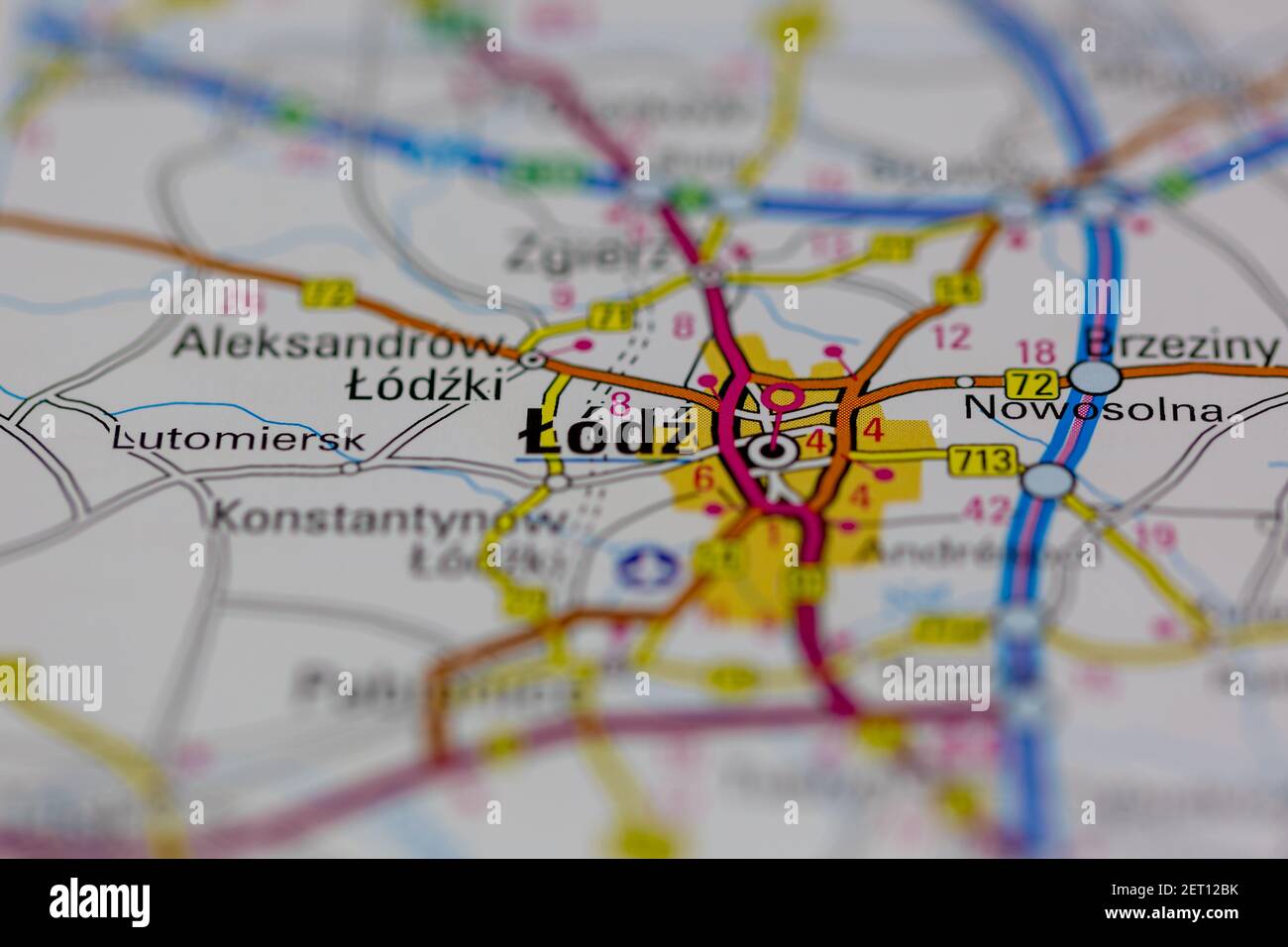 Lodz affiché sur une carte routière ou une carte géographique Banque D'Images