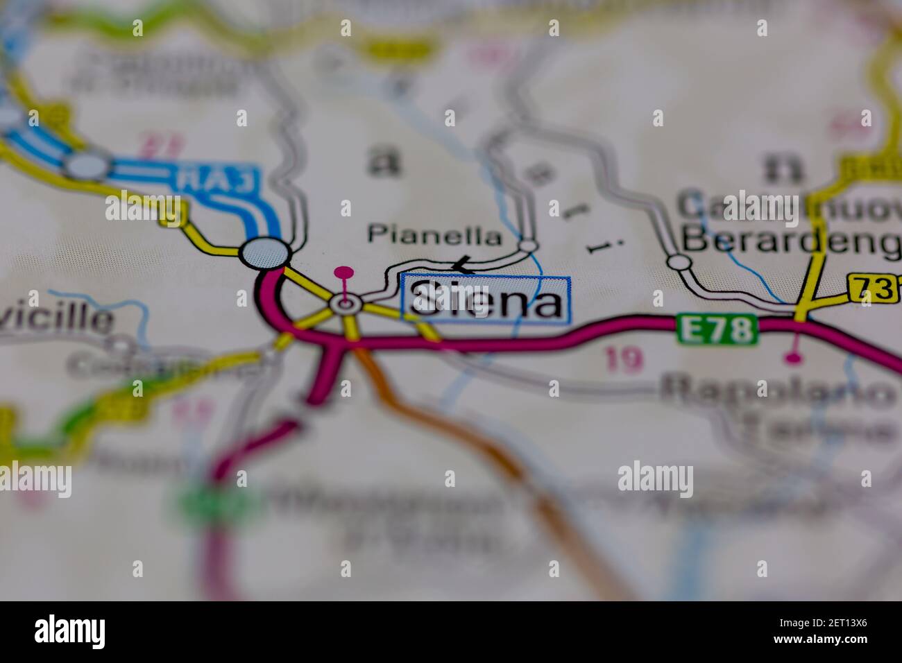 Sienne sur une carte routière ou une carte de la géographie Banque D'Images