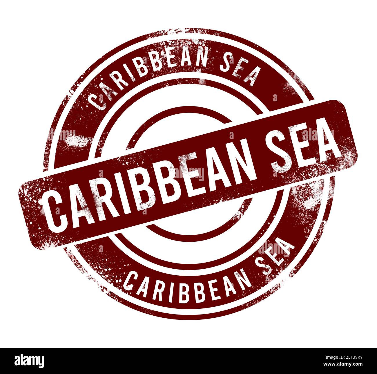 Mer des Caraïbes - bouton rond rouge grunge, timbre Banque D'Images