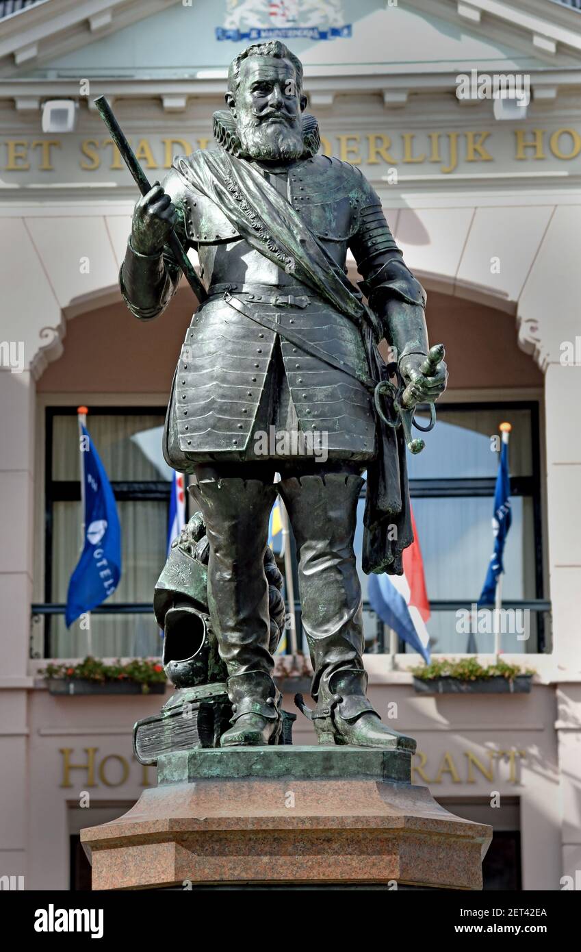 Statue de 'US Heit' ('notre Père') Willem Lodewijk van Nassau-Dillenburg (1560-1620), ladtholder ou Stadhouder du centre-ville de Friesland Leeuwarden, pays-Bas, pays-Bas, Frise Banque D'Images