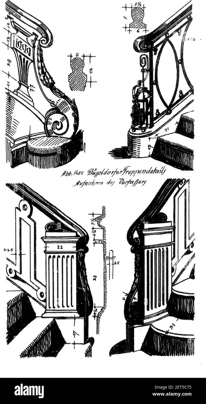 Paul Sültenfuß (1872-1937), Das Düsseldorfer Wohnhaus bis zur Mitte des 19. Jahrhunderts, (DISS. TH Aachen), 1922, ABB. 148 Düsseldorfer Treppendetaails 1. Banque D'Images
