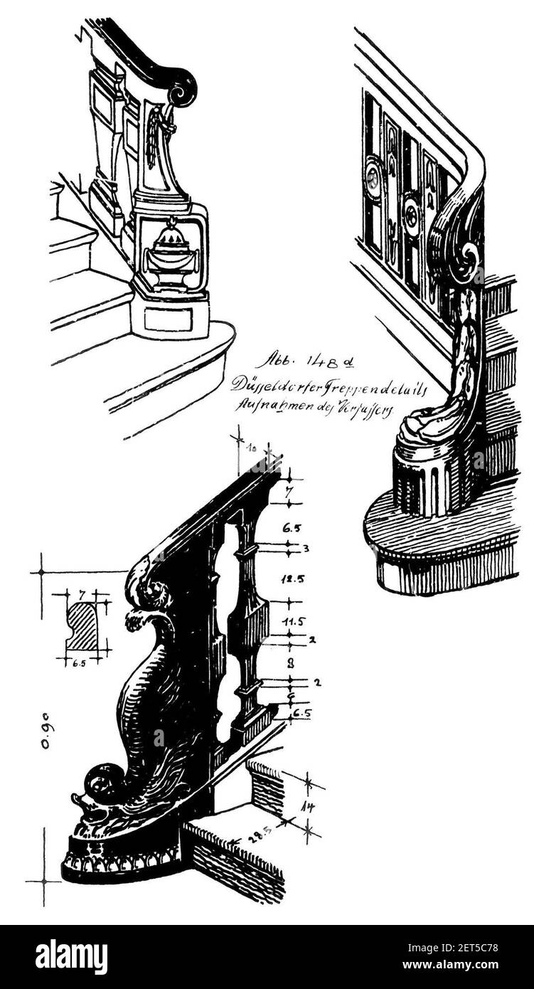 Paul Sültenfuß (1872-1937), Das Düsseldorfer Wohnhaus bis zur Mitte des 19. Jahrhunderts, (DISS. TH Aachen), 1922, ABB. 148 Düsseldorfer Trepppendetaails 3. Banque D'Images