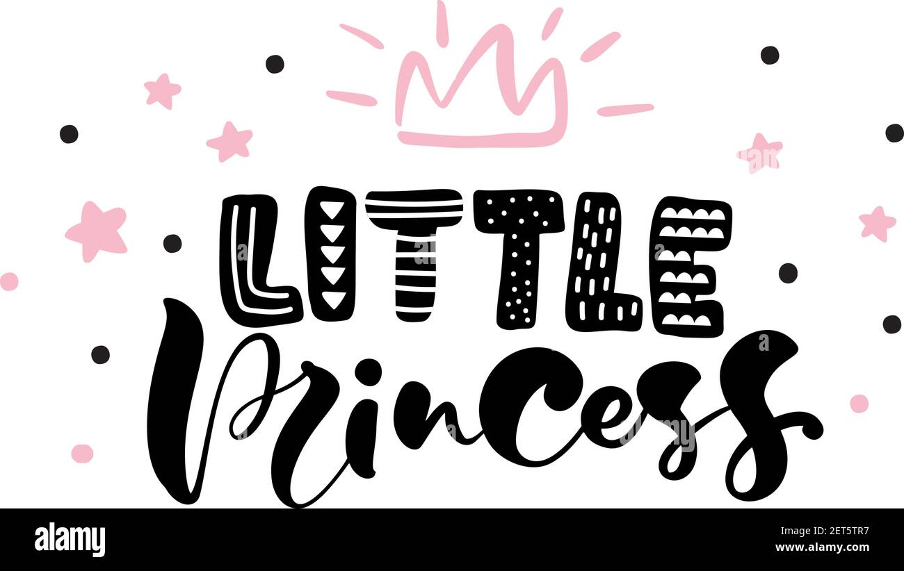 Illustration vectorielle du texte Little Princess avec couronne pour vêtements pour filles. Citation et bannière inspirantes. Calligraphie féminine de bébé. Typographie lettrage Illustration de Vecteur