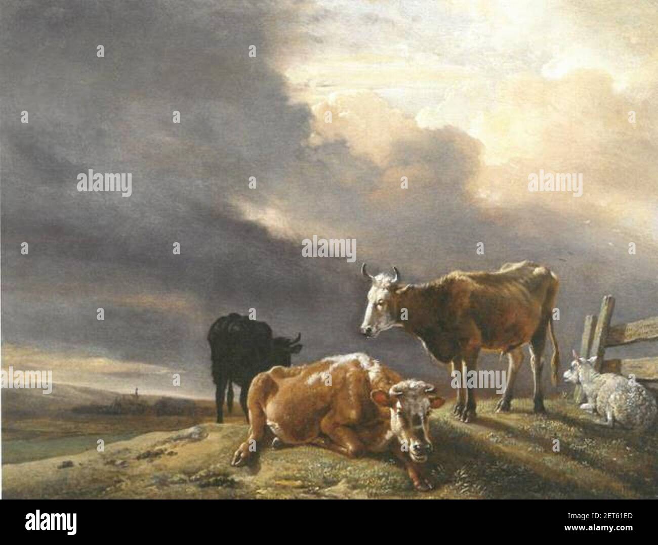 Paulus Potter - vaches et moutons dans une prairie par une clôture. Banque D'Images