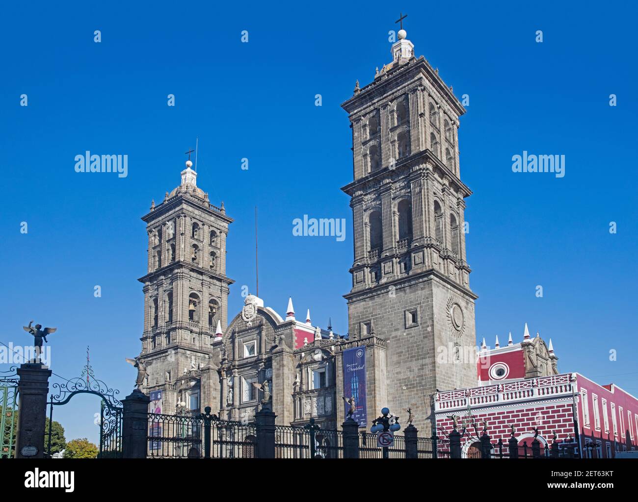 Cathédrale de Puebla, église baroque coloniale catholique romaine dans le centre-ville historique de Puebla, au Mexique Banque D'Images