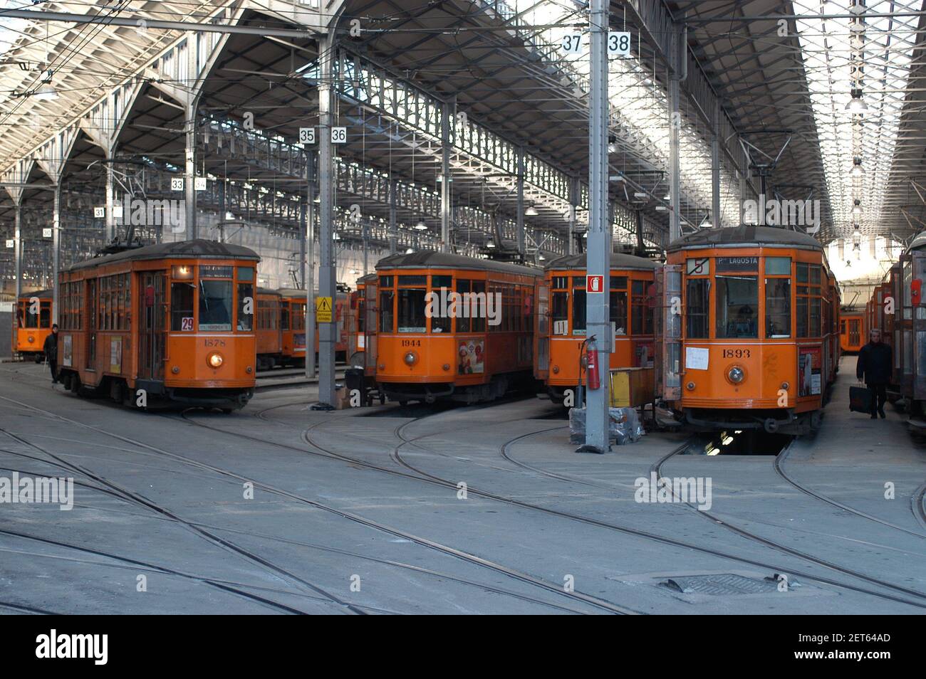 Milan (Italie), dépôt de tram dans la rue Messina Banque D'Images