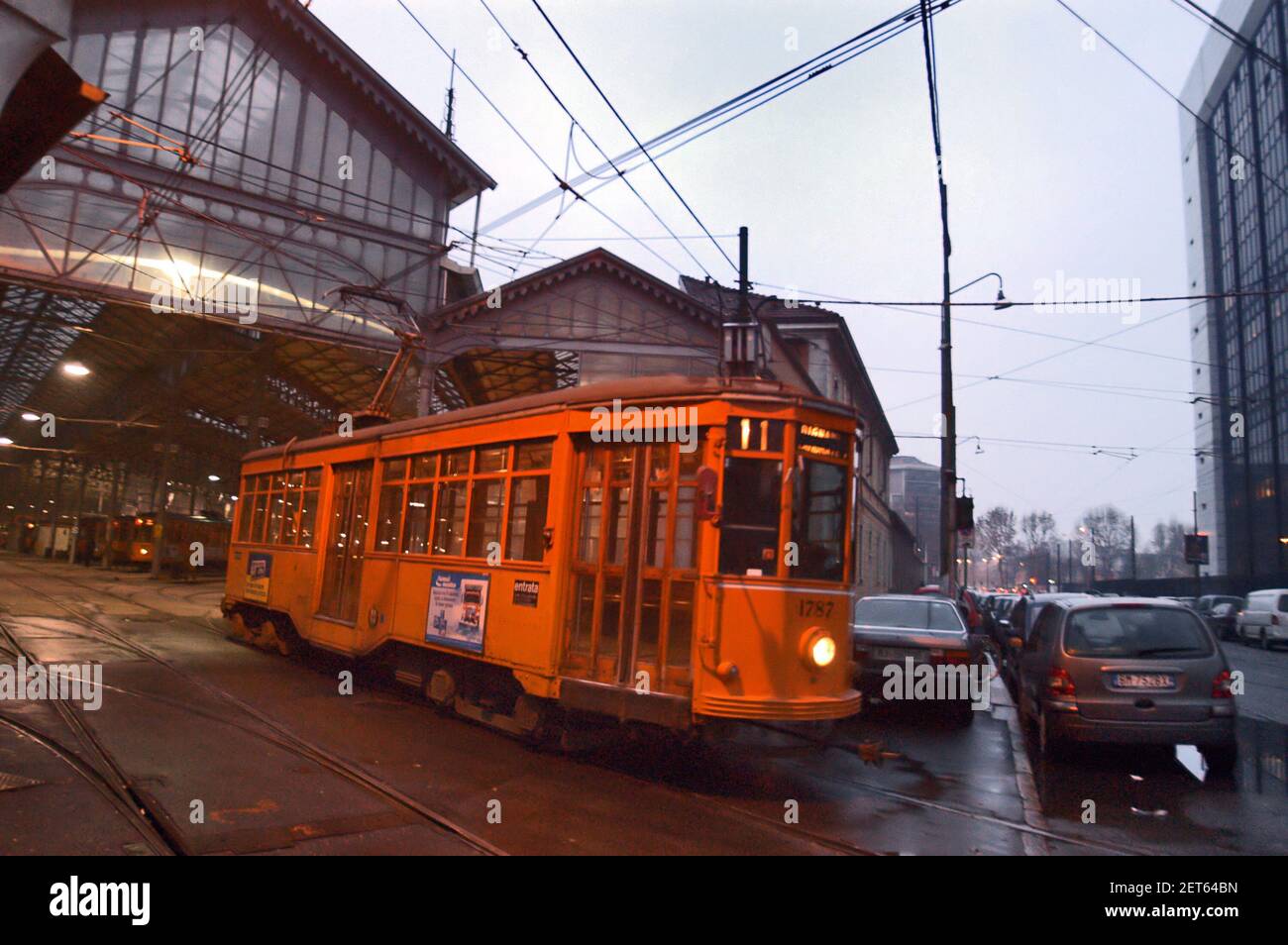 Milan (Italie), dépôt de tram dans la rue Messina Banque D'Images