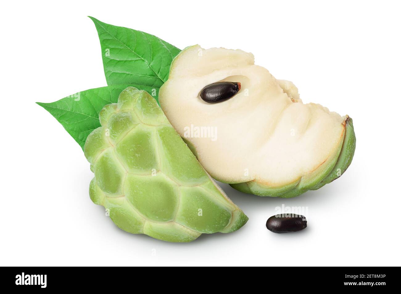 Pomme de sucre ou pomme de crème isolée sur fond blanc avec un chemin de coupure et une profondeur de champ complète. Annona tropicale exotique thaïlandaise ou fruit de cherimoya Banque D'Images