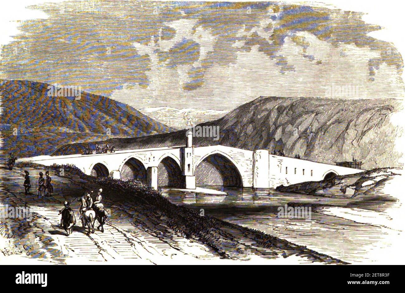 PO. Le pont rouge le khram, route d'Erinan . (Type J. Claye). Floriant Gille. Lettres sur le Caucase et la Crimée. 1859. Banque D'Images