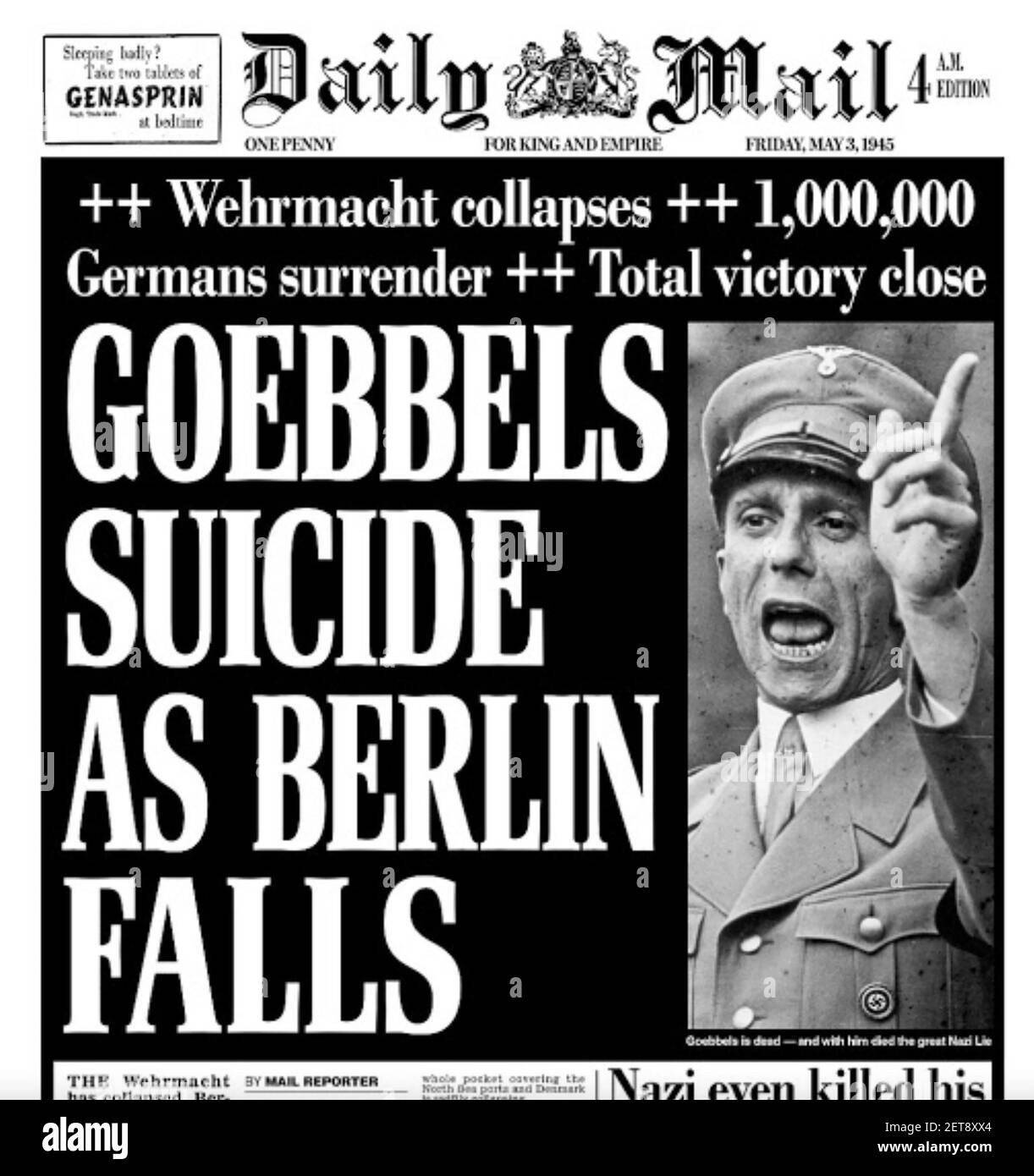 JOSEPH GOEBBELS (1897-1945) le politicien et propagandiste nazi allemand se suicide 1er mai 1945 Banque D'Images