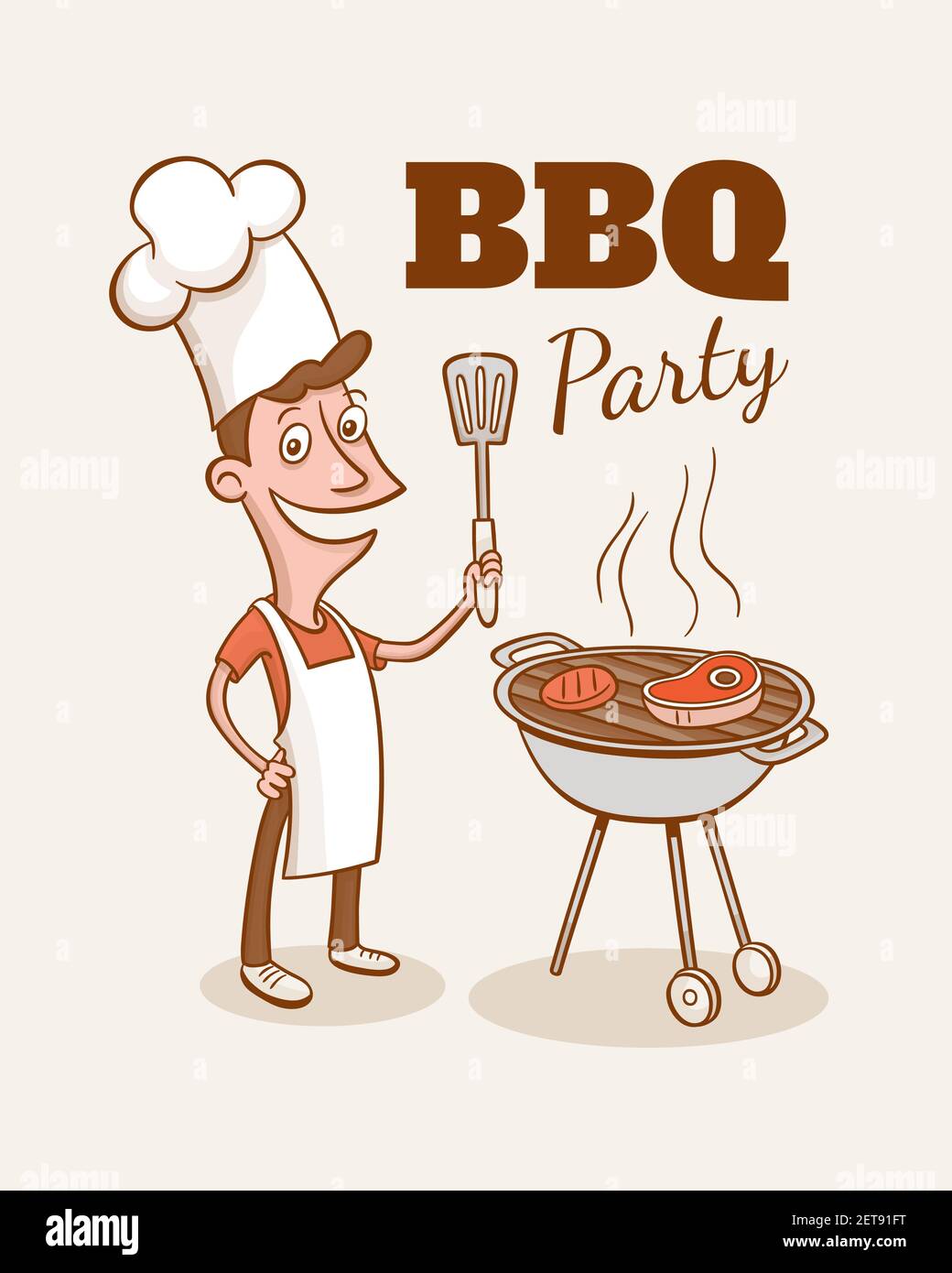 Illustration de fête barbecue vintage. Un smily homme cuisant un steak et  un hamburger dans un barbecue. Illustration vectorielle de style dessin  animé Image Vectorielle Stock - Alamy