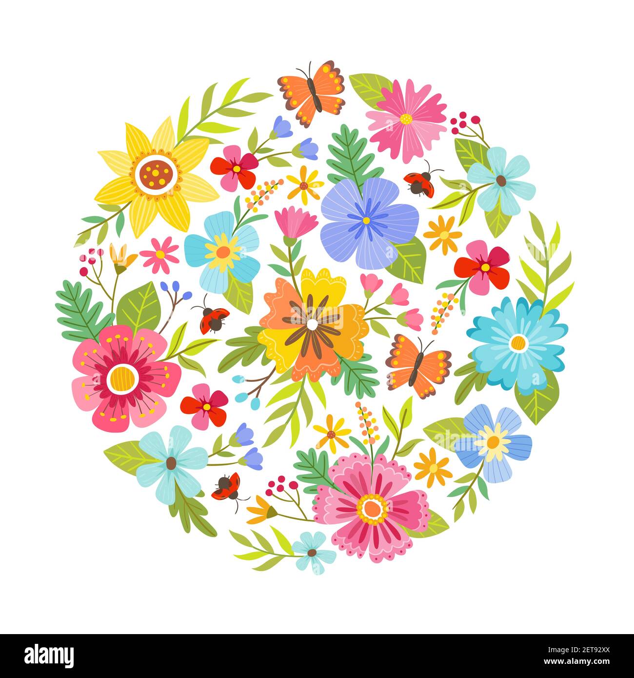 Forme ronde colorée en fleurs. Arrière-plan saisonnier. Peut être utilisé pour les cartes de vœux et de mariage, les cadeaux, les cartes postales, les invitations. Illustration vectorielle Illustration de Vecteur