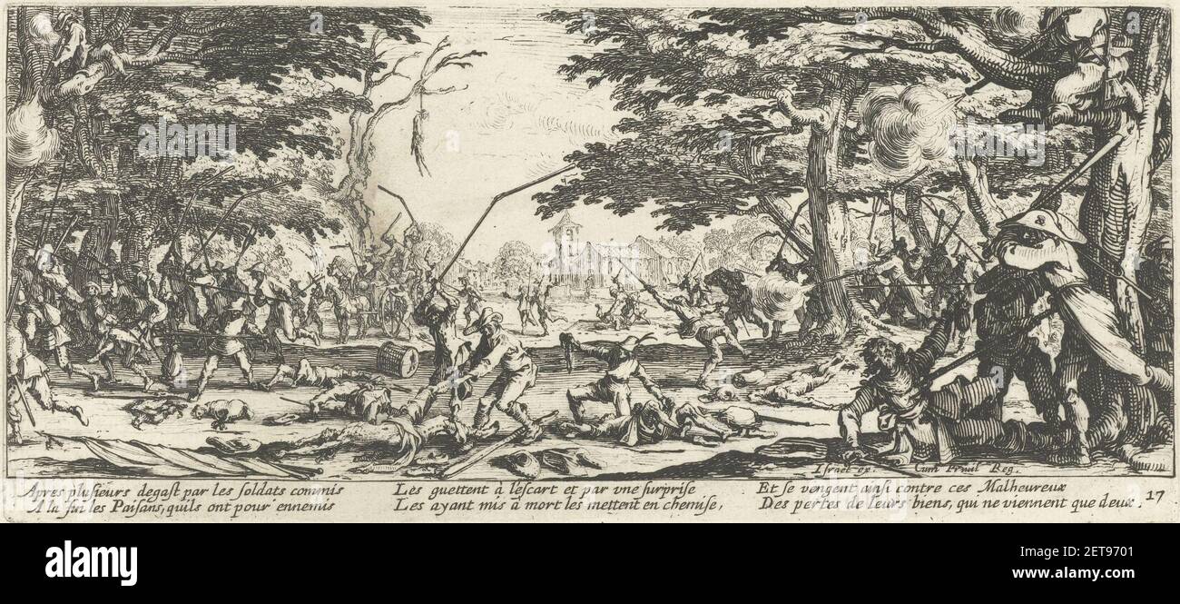 La vengeance paysanne des misères et des malheurs de la guerre par Jacques Callot. Banque D'Images