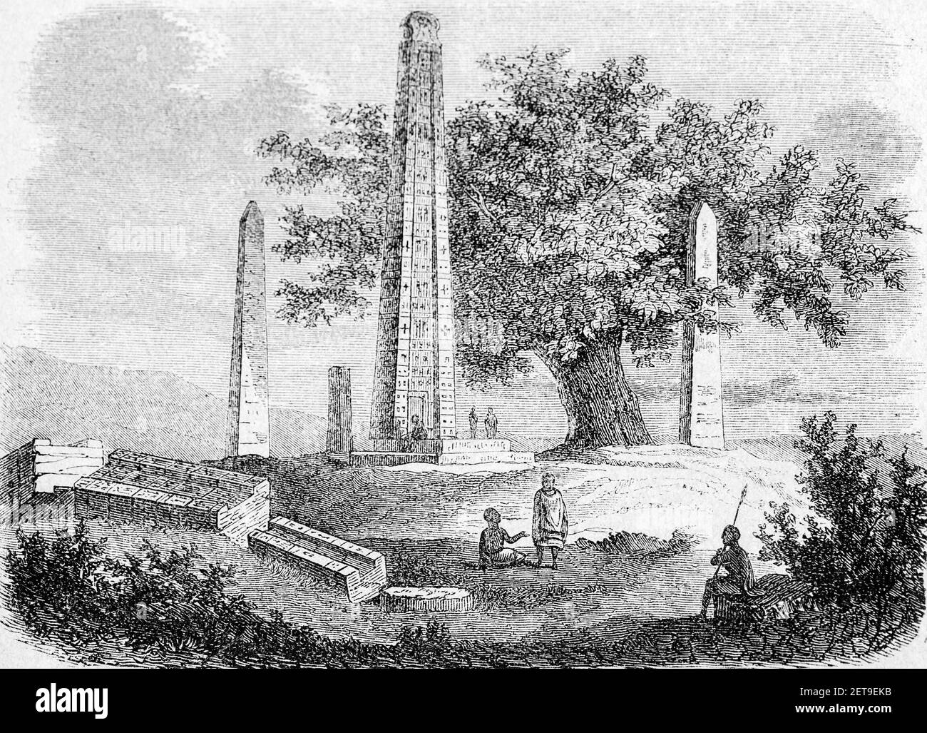 Obelisks à l'Axum, capitale du Royaume olf d'Axum, Abyssina, Ethiopie, Afrique de l'est, Richard Angree, Abessinien, Land und Volk, Leipzig 1869 Banque D'Images