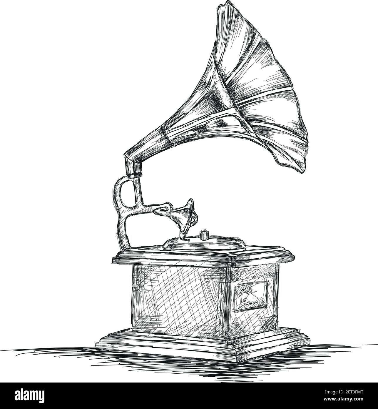Esquisse d'illustration Gramophone Vector - lecteur de musique ancienne Illustration de Vecteur