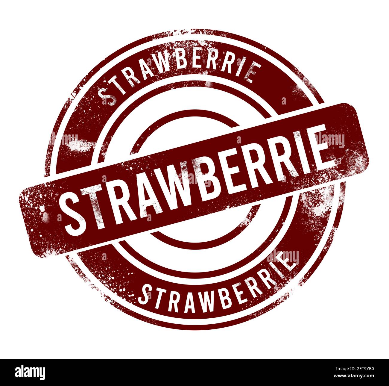 Strawberrie - bouton rond rouge de grunge, timbre Banque D'Images