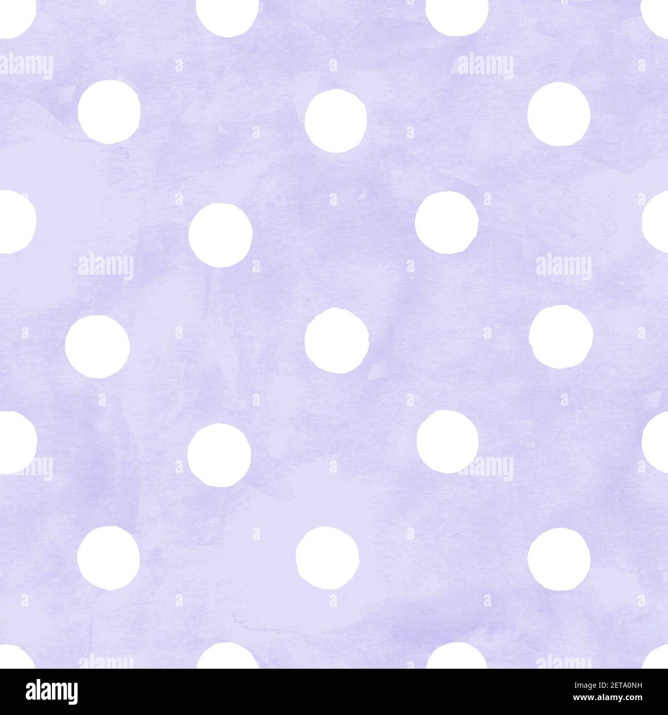 Motif aquarelle à pois sans coutures. Cercles blancs abstraits sur fond violet lavande aquarelle. Texture en forme de rond dessinée à la main. Imprimer Banque D'Images