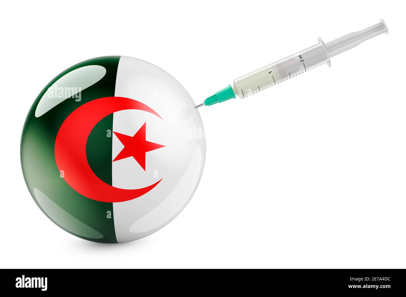 Seringue avec drapeau algérien. Vaccination en Algérie concept, rendu 3D  isolé sur fond blanc Photo Stock - Alamy