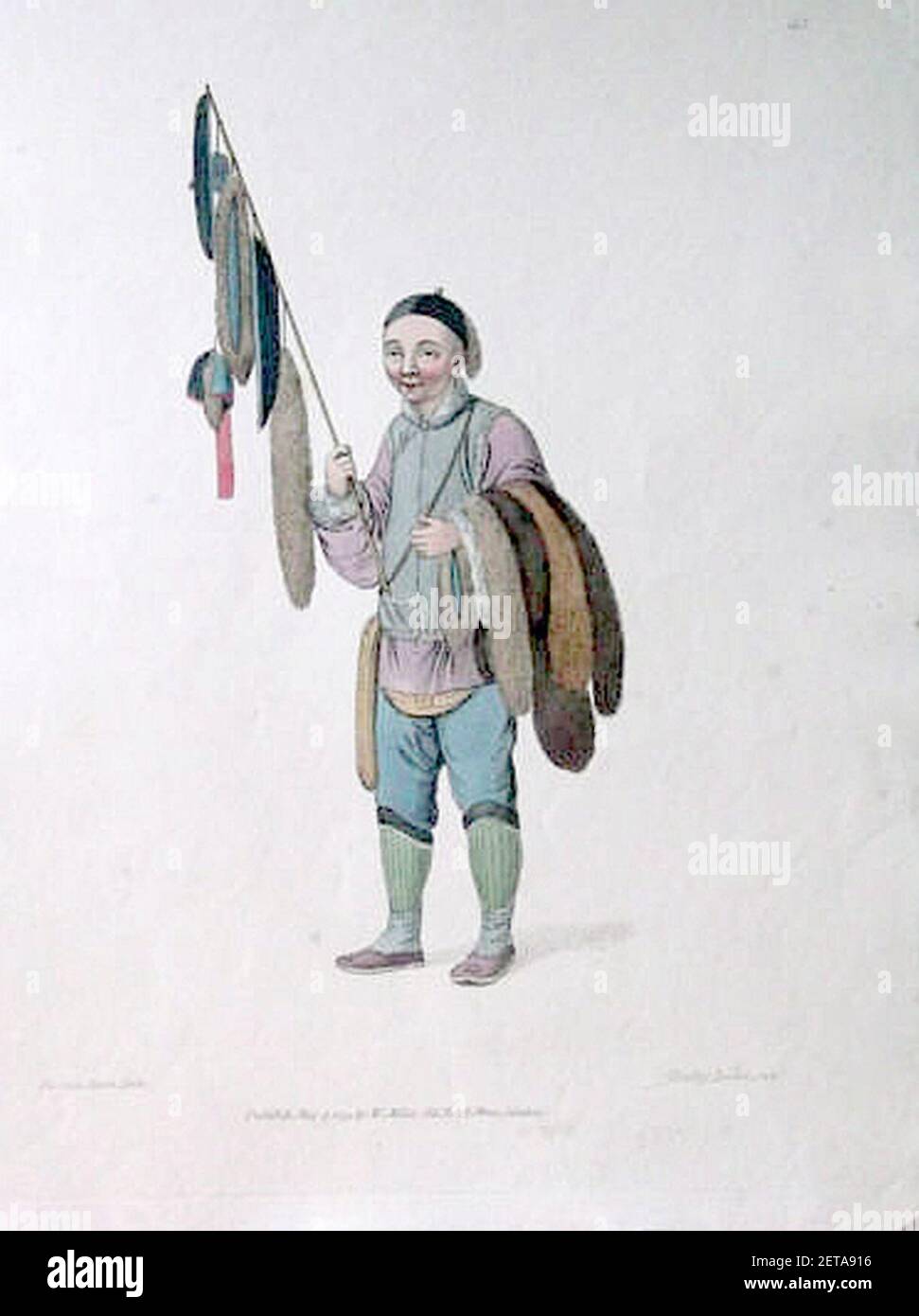 Pelzverkäufer en Chine, pu-qua, canton de Delin, RRR, 1799. Banque D'Images