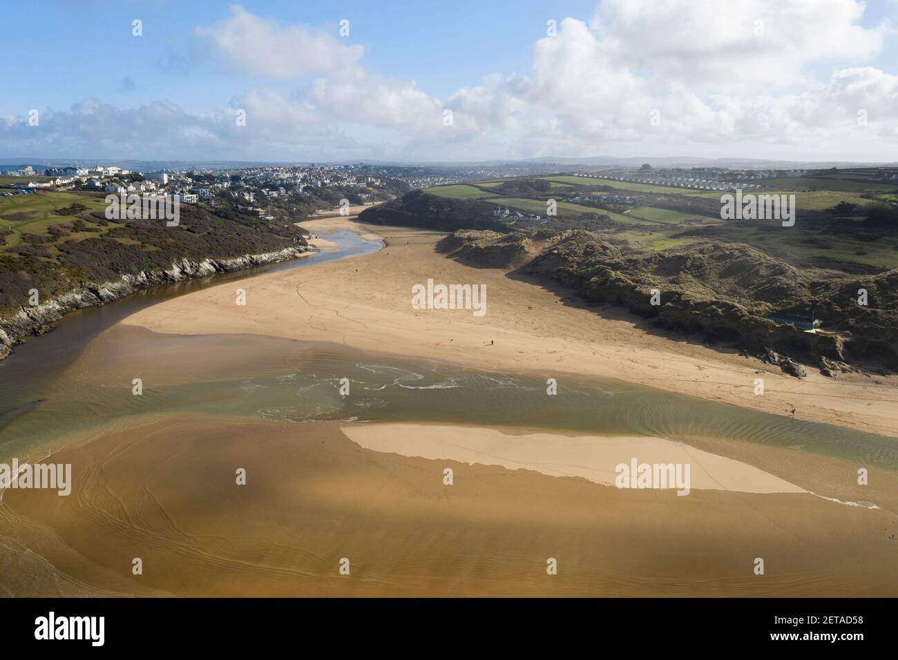 Vue aérienne de Crantock Beach près de Newquay, Cornwall Banque D'Images