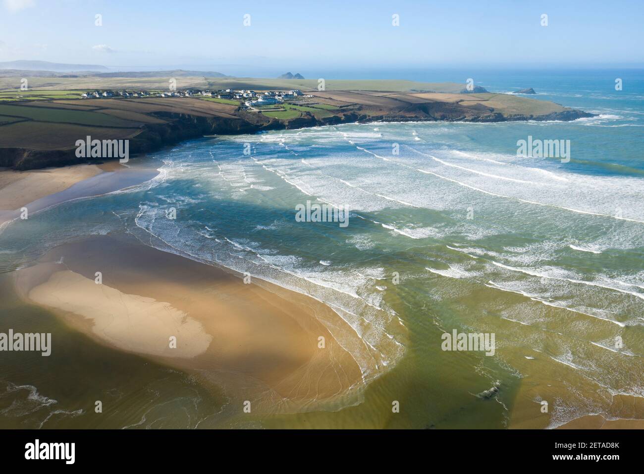 Vue aérienne de Crantock Beach près de Newquay, Cornwall Banque D'Images