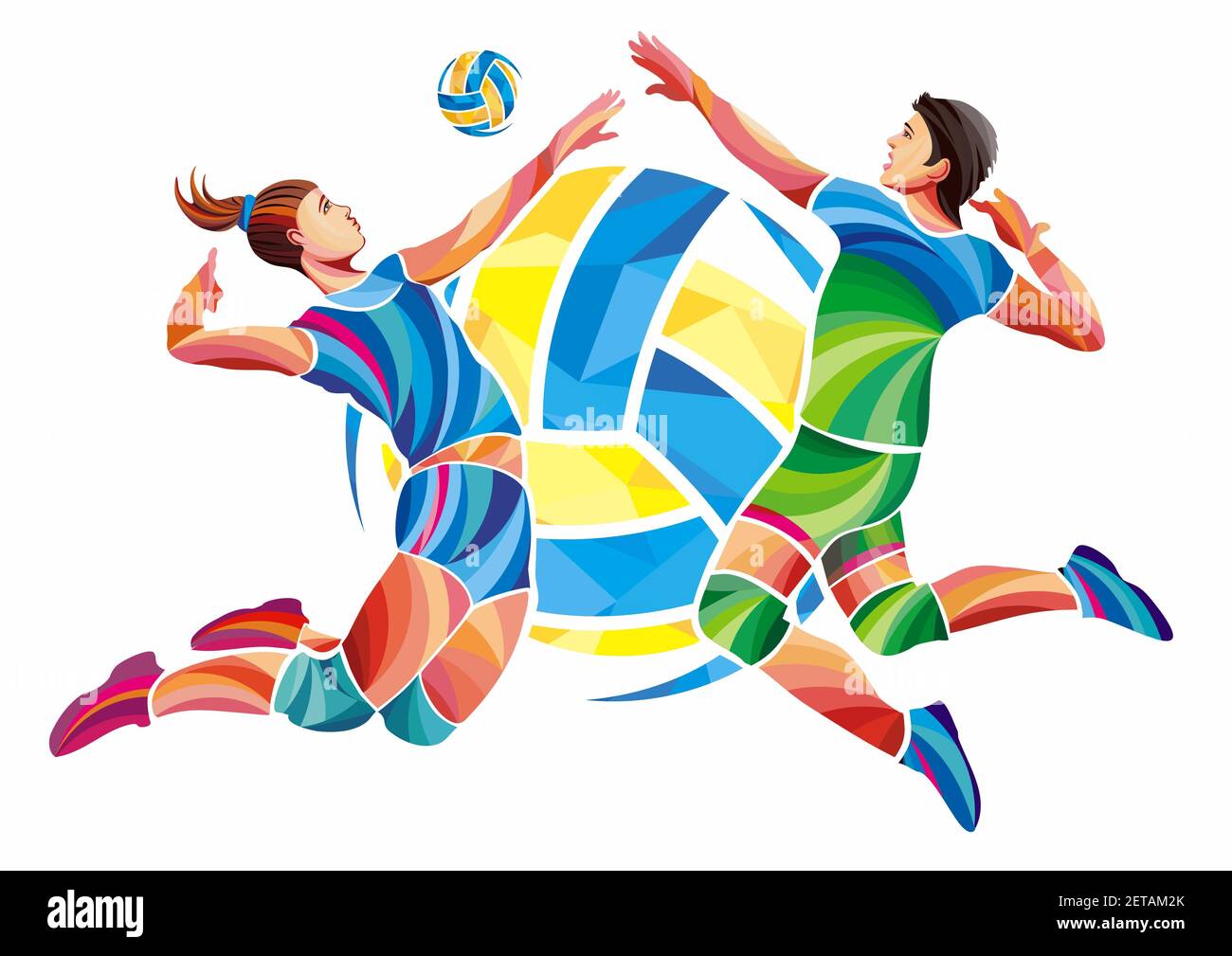 Hommes et femmes joueurs Volleyball concept Illustration isolé sur blanc Banque D'Images