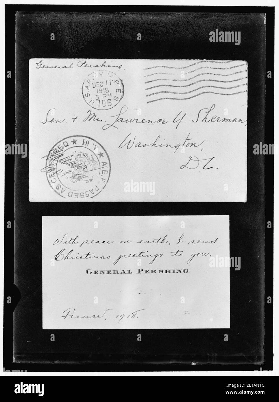 JOHN J. Pershing, général, U.S.A. VOEUX DE NOËL À SEN. SHERMAN Banque D'Images