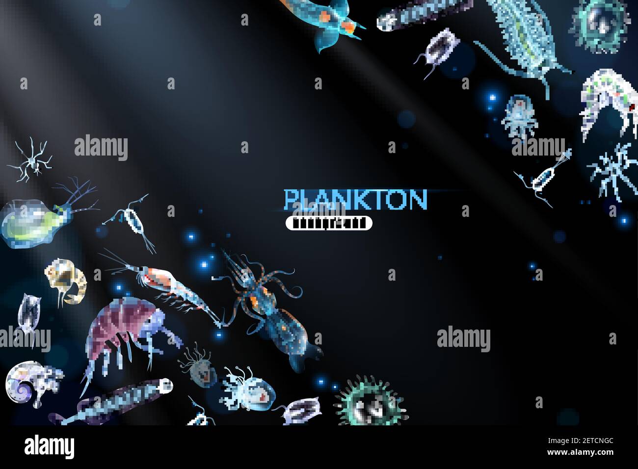 Le fond abstrait du plancton avec différents petits organismes marins les deux phytoplancton et l'illustration du vecteur de dessin animé zooplancton Illustration de Vecteur