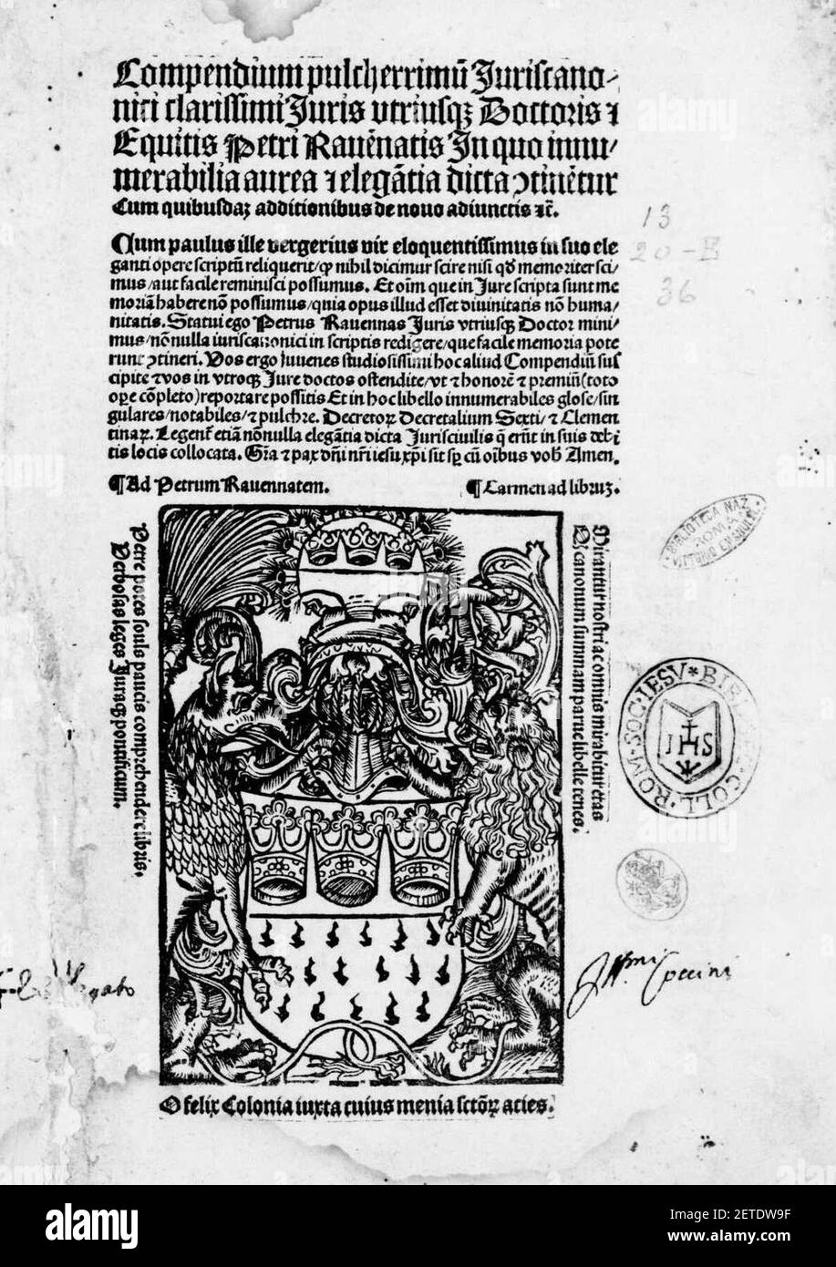 Petrus Ravennas – Compendium, 1507 – BEIC 13852105. Banque D'Images