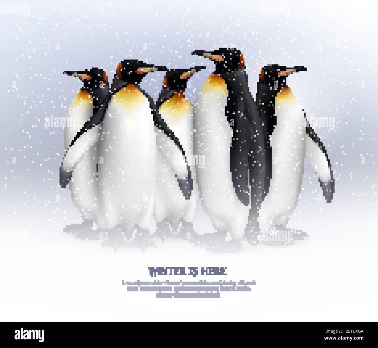 Colonie de pingouins de roi dans un environnement neigeux composition réaliste fond poster pour de grandes idées de vacances d'hiver illustration vectorielle Illustration de Vecteur