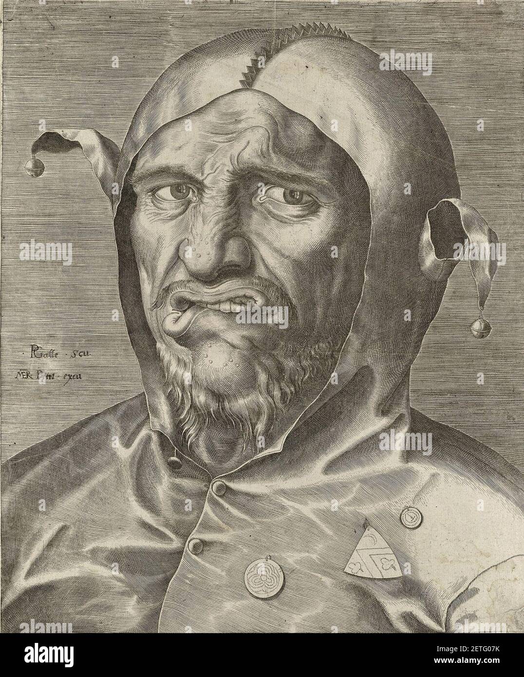 Philips Galle - Narrenkop, ca1570, gravure. Banque D'Images