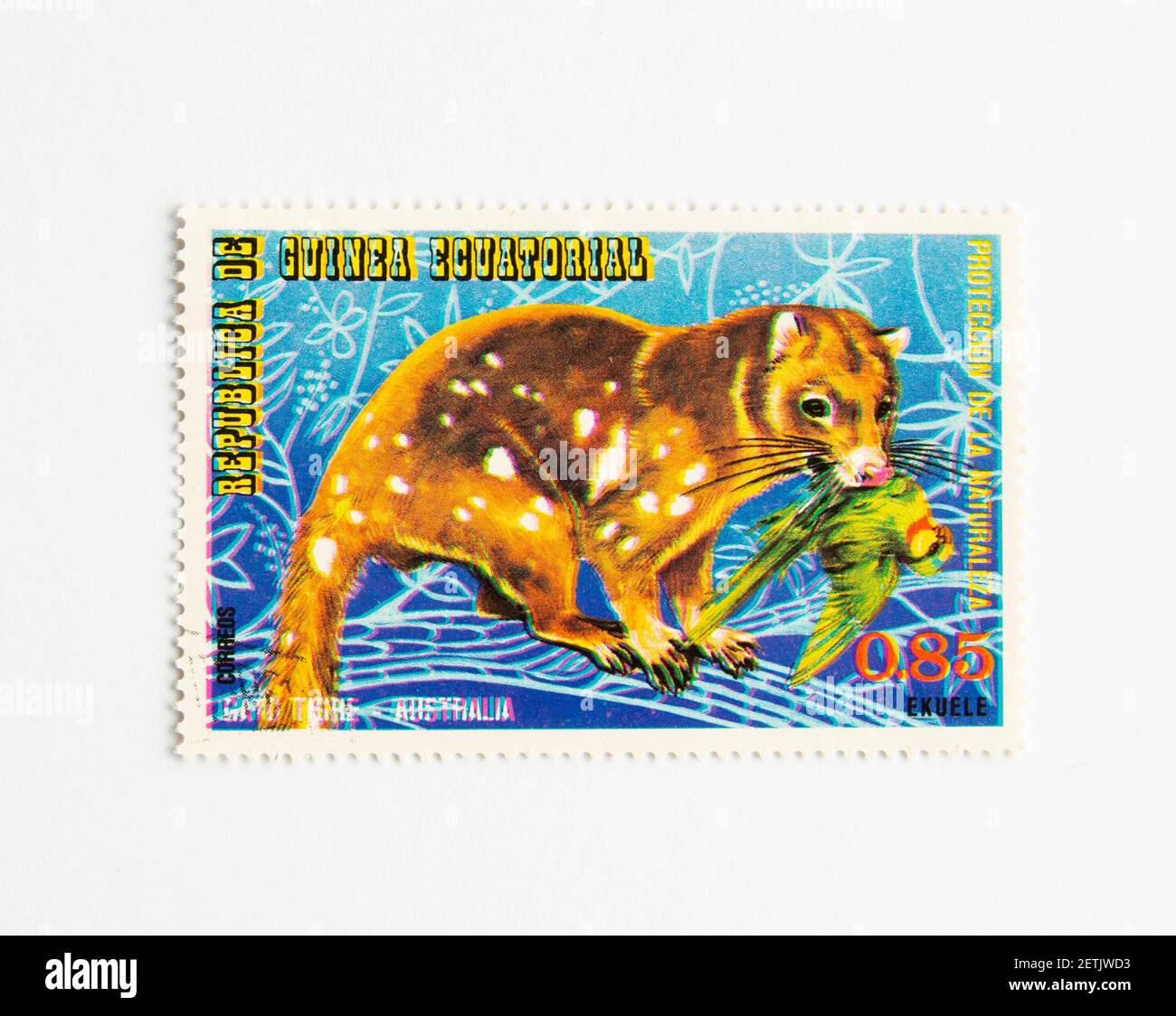 01.03.2021 Istanbul Turquie. Timbre de poste de la République de Guinée vers 1974. Animaux australiens. diable tazmanien Banque D'Images
