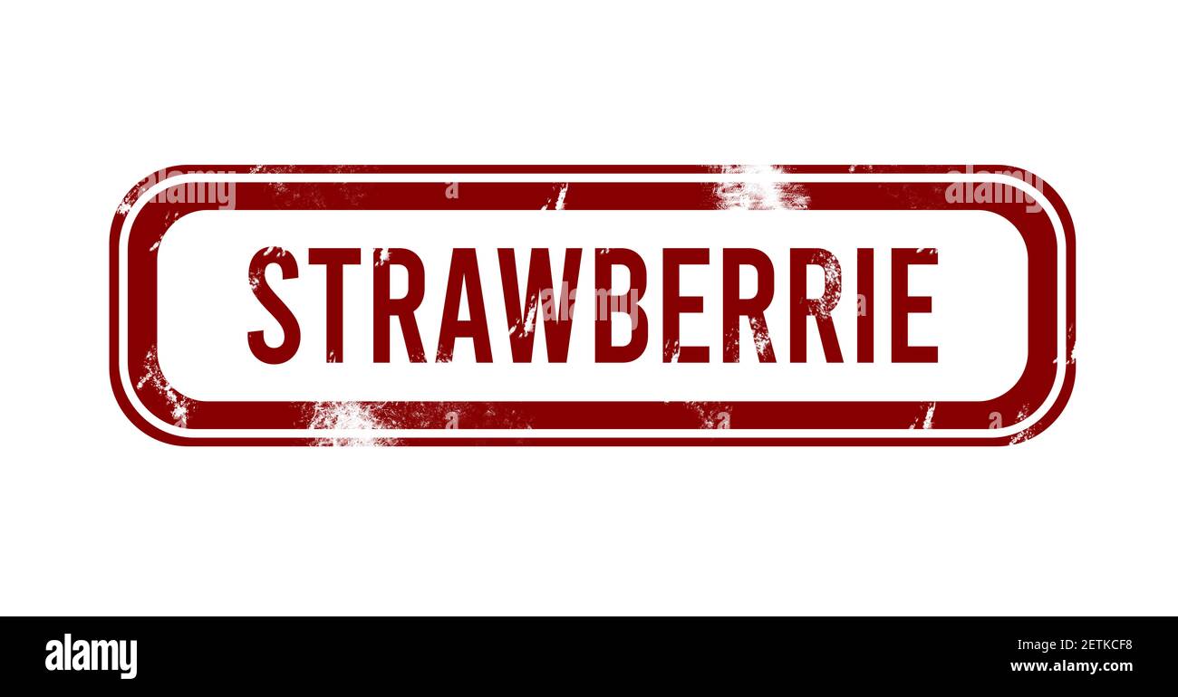 Strawberrie - bouton de grunge rouge, timbre Banque D'Images