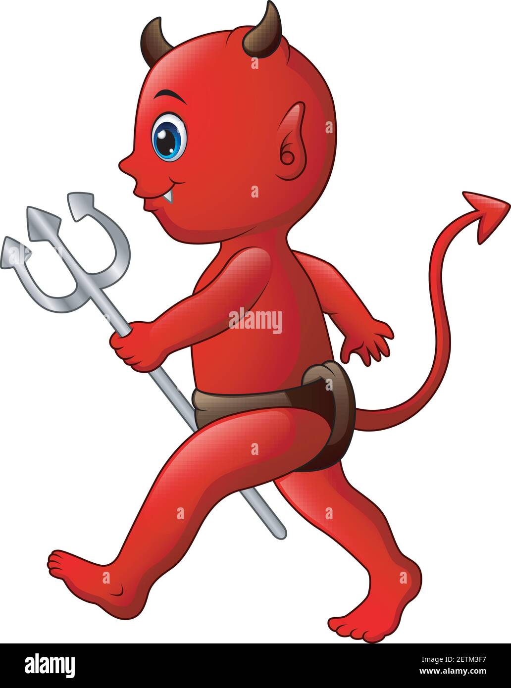Illustration vectorielle du petit diable rouge avec fourche Illustration de Vecteur