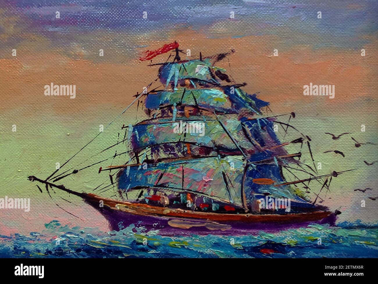 Art peinture acrylique couleur voilier thailande , Austiciousness , junk boat ,Arts visuels Banque D'Images