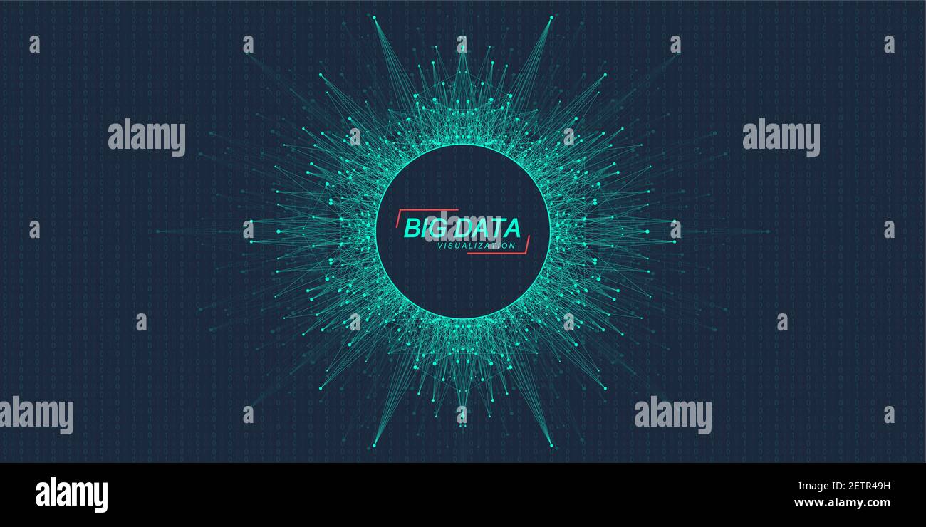 Visualisation des Big Data. Algorithmes d'apprentissage de machines Big Data. Visualisation de la matrice de données. Complexité des informations visuelles. Analyse futuriste de Illustration de Vecteur