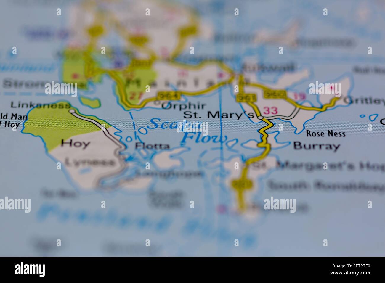 Scapa Flow affiché sur une carte routière ou une carte géographique et atlas Banque D'Images