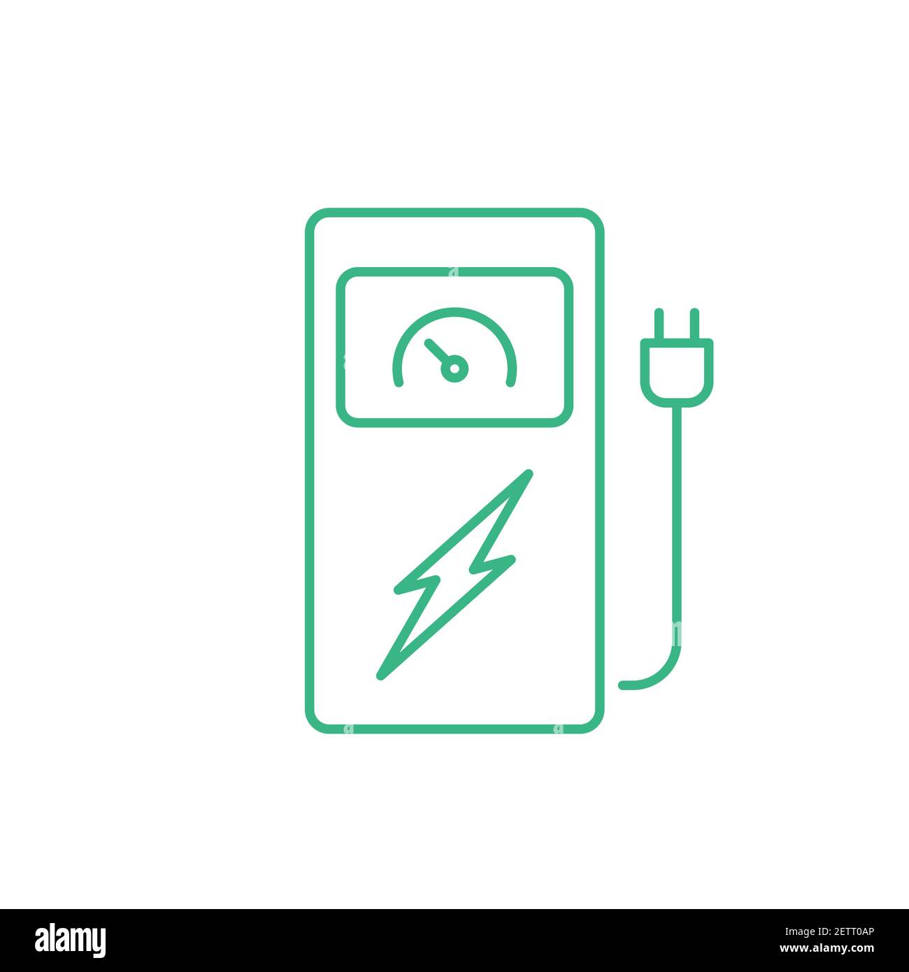 Icône de ligne de station de charge de voiture électrique. Centrale électrique des véhicules électriques. Chargeur de carburant ECO avec sortie. Système de stockage d'alimentation. Énergie verte. Vecteur Illustration de Vecteur