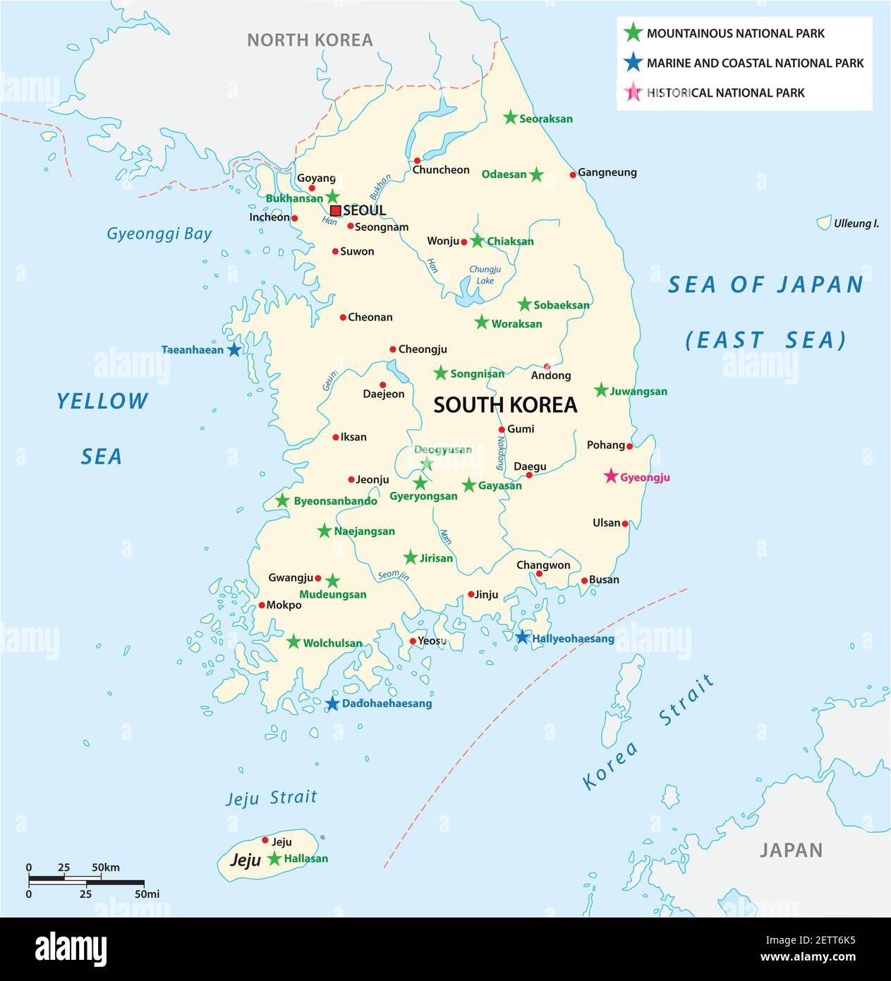 Carte vectorielle des parcs nationaux sud-coréens Illustration de Vecteur