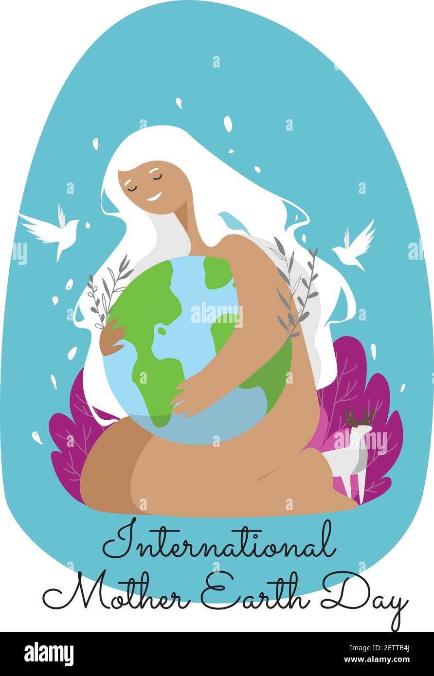 Vecteur de la Journée mondiale de la Terre de la mère dans le style de dessin animé. Personnage dessiné à la main mère Terre. Illustration de Vecteur