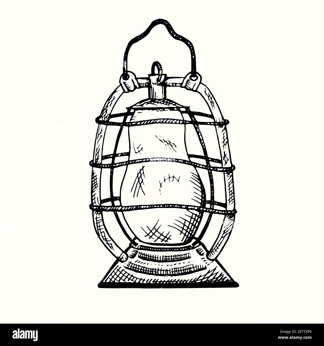 Lampe kérasine vintage, Doodle dessiné à la main, dessin dans le style de gravure, illustration d'esquisse, élément de conception Banque D'Images