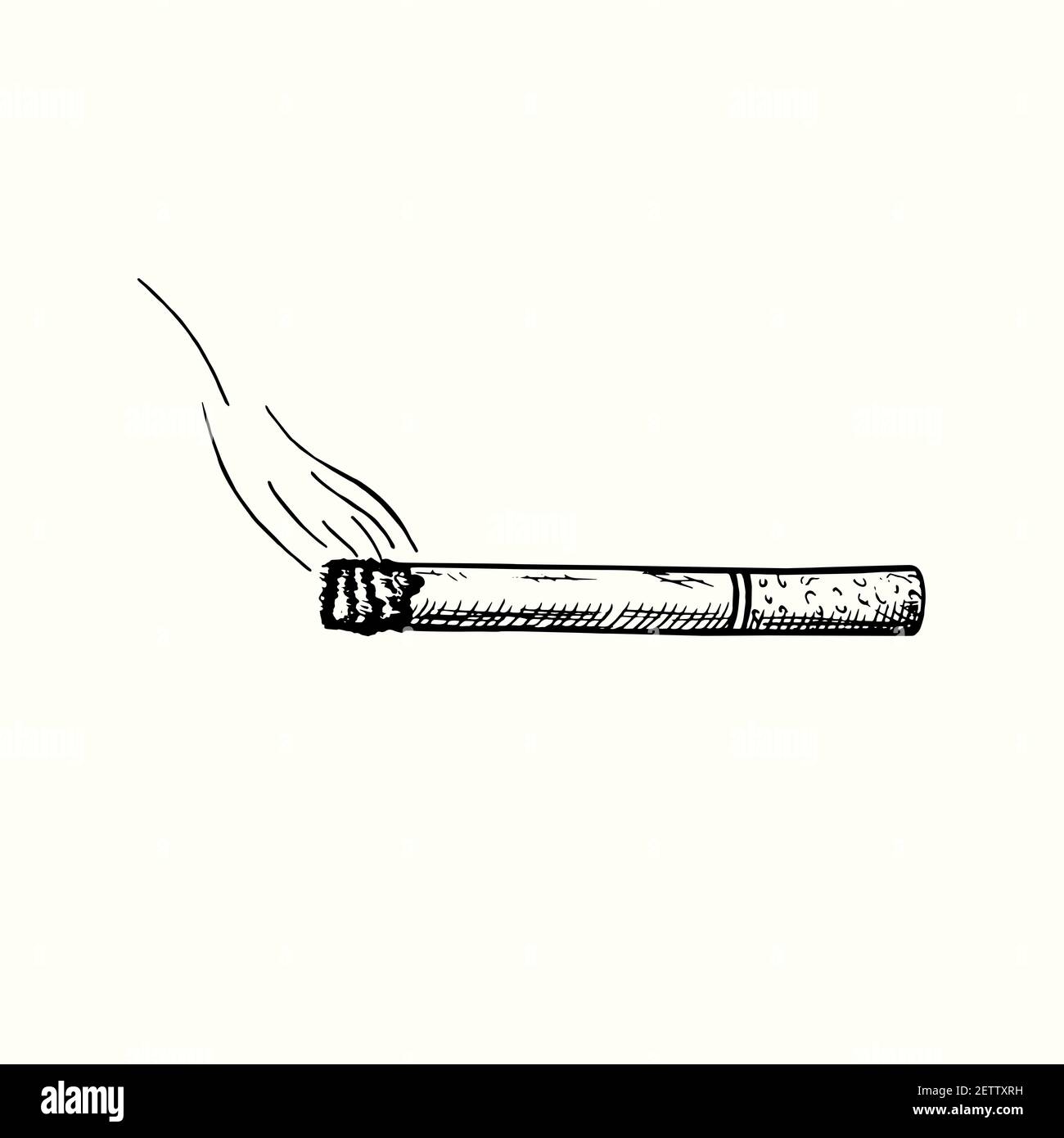Cigarette fumée, Doodle dessiné à la main, dessin en forme de gravure,  illustration d'esquisse, élément de conception Photo Stock