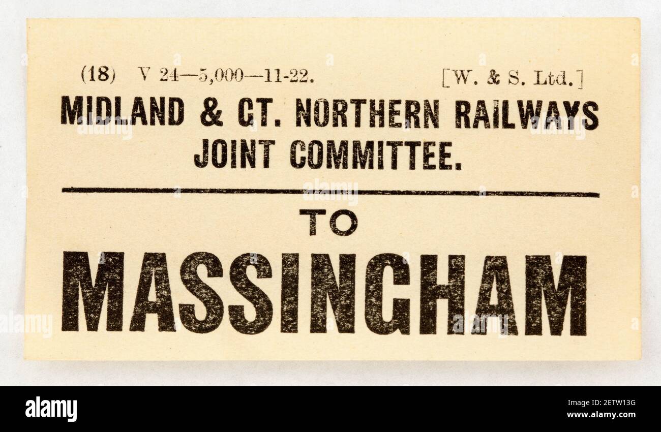 Ancienne étiquette de bagage de chemin de fer à Massingham Banque D'Images