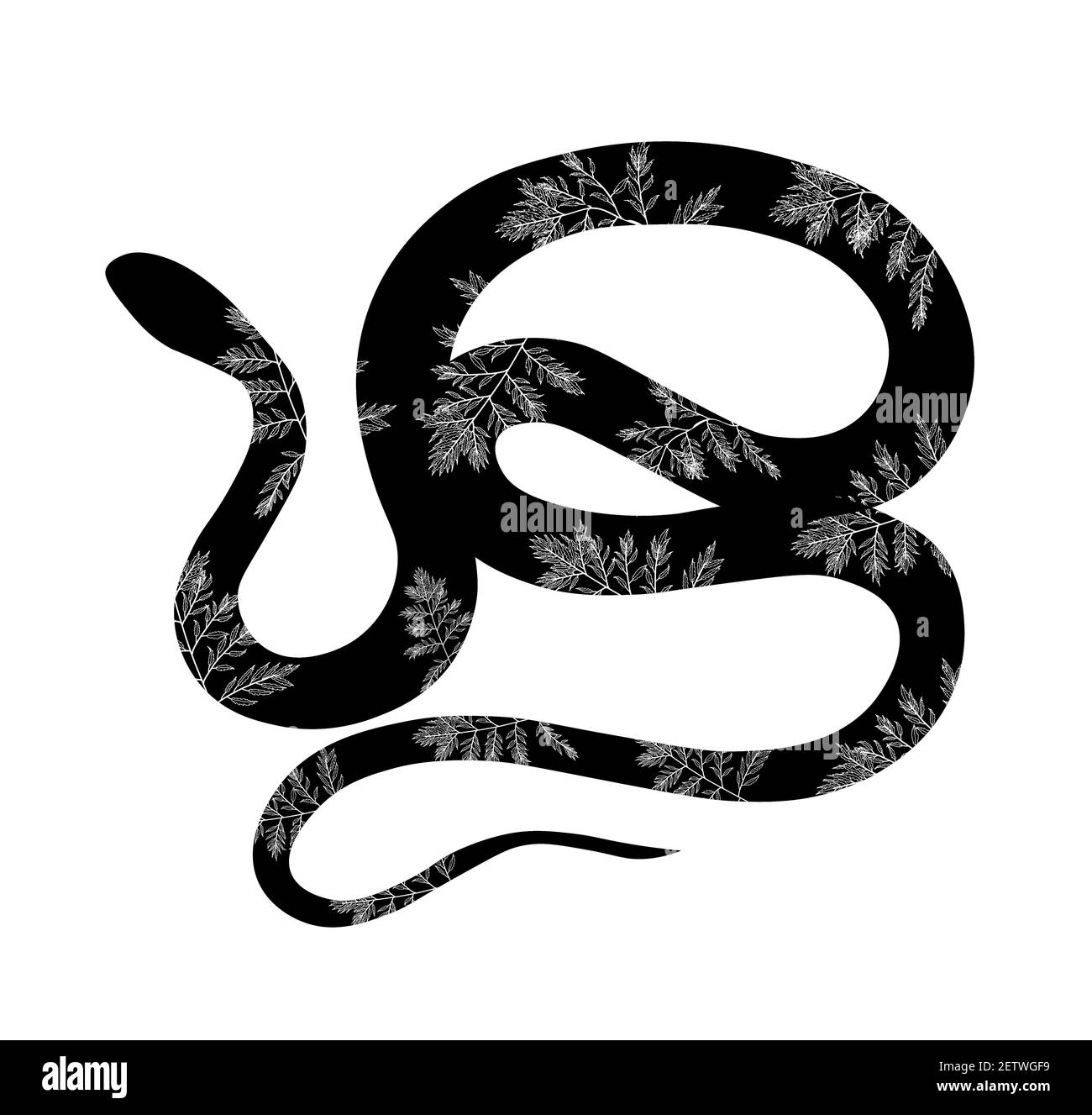 Illustration de silhouette de serpent. Serpent noir isolé sur fond blanc. Motif tatouage vectoriel Illustration de Vecteur