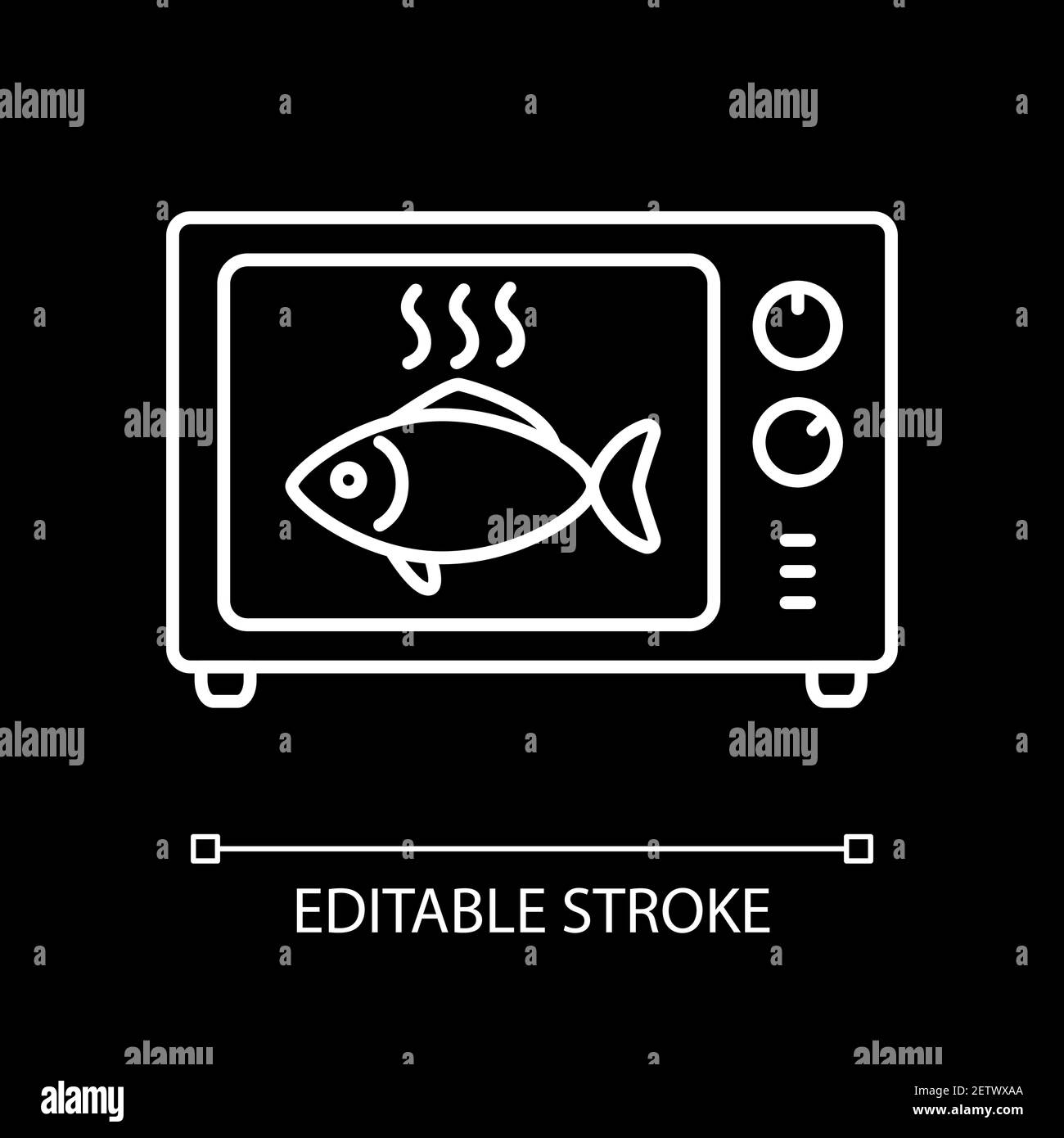 Rôti de poisson dans le four à micro-ondes blanc icône linéaire pour thème sombre Illustration de Vecteur