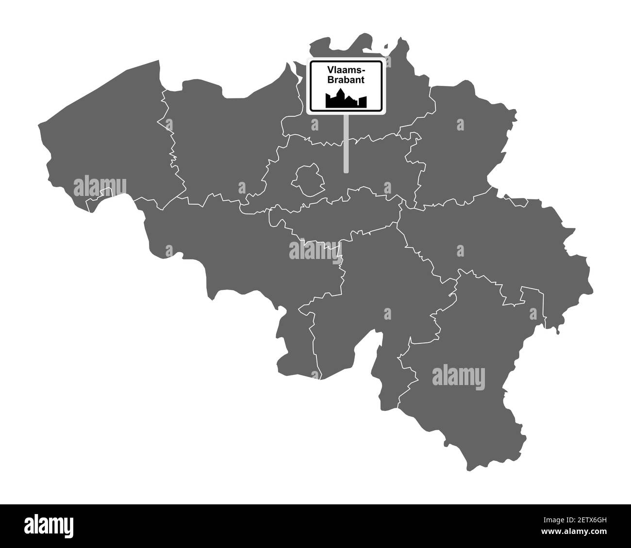 Carte de la Belgique avec le panneau Vlaams-Brabant Banque D'Images