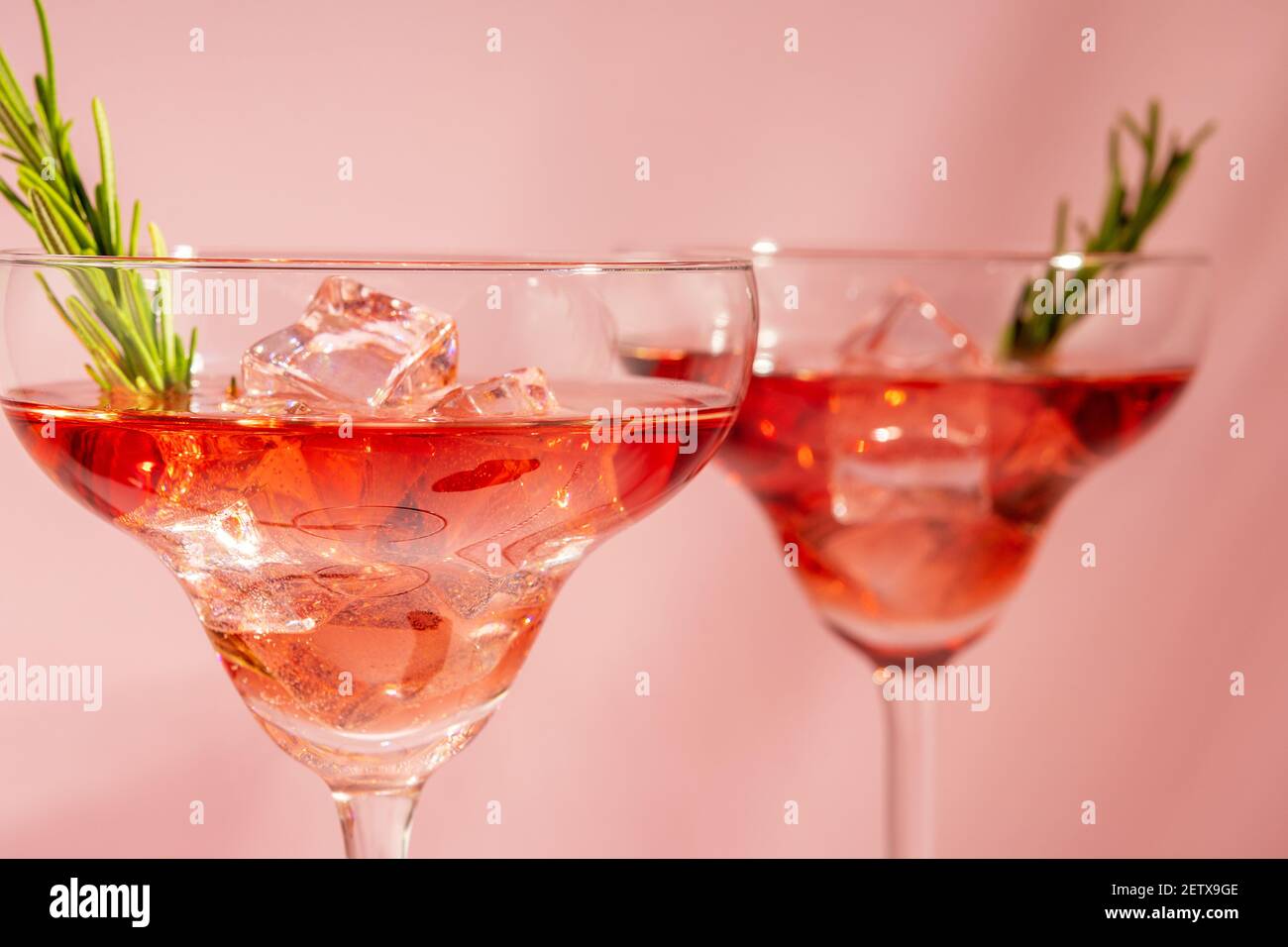 Cocktail rafraîchissant au romarin dans un verre sur fond lumineux. Concept de fête d'été. Banque D'Images